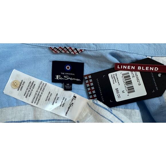 Ben Sherman|Linen Blend Button up SS Shirt|White/Blue|NWT|SZ M‎ - Picture 7 of 7